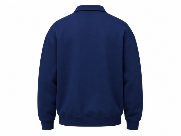 Quarter Zip Sweatshirt Navy Floral Letter Embroidery | B2B Low MOQ