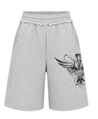 Baggy Track Sweat Shorts Light Grey Wing Graphic Screen Printing | B2B Low MOQ