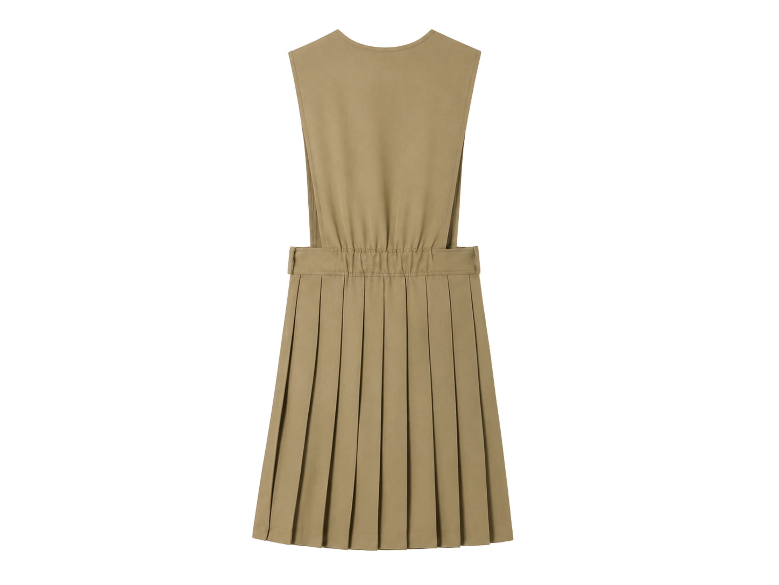 School V-Neck Pleated Jumper Khaki Beige | B2B Low MOQ Wholesale Manufacturer