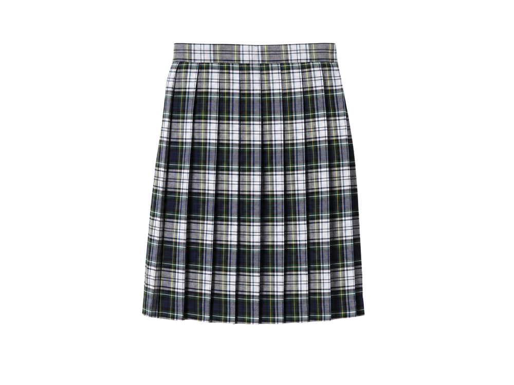 School At-The-Knee Plaid Pleated Skirt Black Grey White Green | B2B Low MOQ Wholesale front design preview
