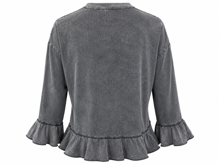 Women’s Acid Wash Ruffle Hem Crop Shirt B2B Acid Wash Manufacturer
