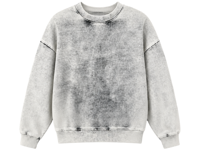 B2B Crewneck Sweatshirt Light Grey Acid Wash Low MOQ Acid Wash Manufacturer front design preview