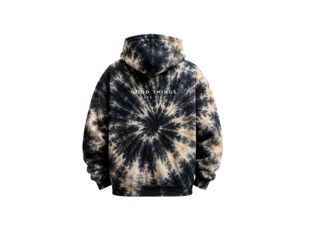 Tie Dye Pullover Hoodie Black Grey and Beige Radial Design | B2B Low MOQ