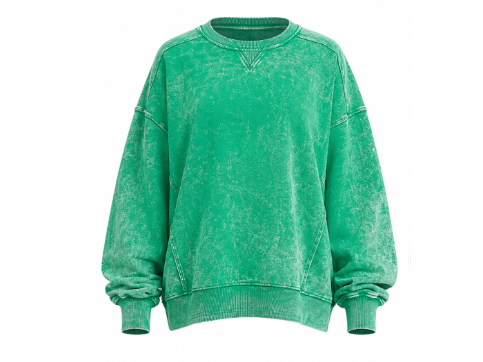B2B  Crewneck Sweatshirt Green Acid Wash Low MOQ Manufacturer front design preview
