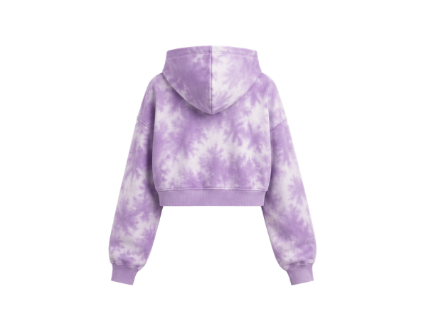 Tie Dye Cropped Pullover Hoodie Lavender and White All Over Design | B2B Low MOQ