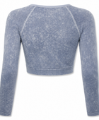 B2B Crop Top Blue Acid Wash Long Sleeve B2B Low MOQ Manufacturer