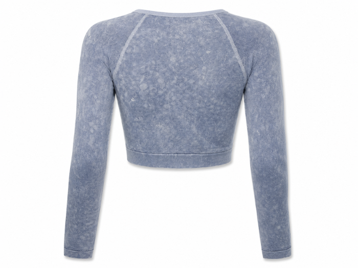 B2B Crop Top Blue Acid Wash Long Sleeve B2B Low MOQ Manufacturer