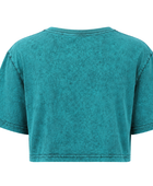 B2B Women’s Teal Blue Acid Wash Crop T-Shirt Low MOQ Manufacturer