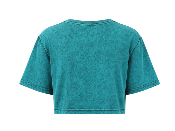 B2B Women’s Teal Blue Acid Wash Crop T-Shirt Low MOQ Manufacturer