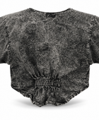 Crop Top Black Raw Hem Ruched Back Acid Wash B2B Low MOQ Manufacturer