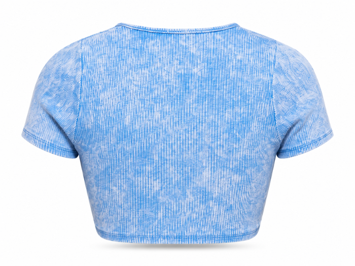 Lace-Up Crop Top Women’s Sky Blue Acid Wash B2B Low MOQ Manufacturer