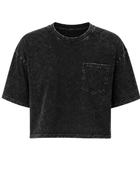 B2B Washed Black Acid Wash Pocket Crop T-Shirt MOQ Manufacturer