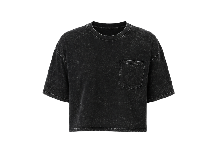 B2B Washed Black Acid Wash Pocket Crop T-Shirt MOQ Manufacturer front design preview