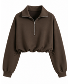 B2B Cropped Half-Zip Pullover Chocolate Brown Low MOQ Manufacturer