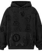 B2B Pullover Hoodie Black Tonal Graphic Acid Wash Low MOQ Manufacturer