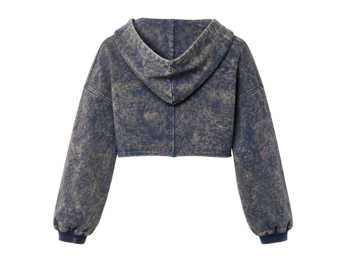 Custom Cropped Zip Hoodie Blue Grey Acid Wash B2B Low MOQ Manufacturer