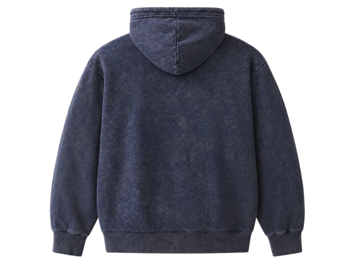Custom Zip Hoodie Navy Acid Wash B2B Low MOQ Manufacturer
