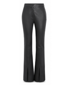 Women’s PU Leather Flared Pants Black with Front Hem Slits | B2B Low MOQ