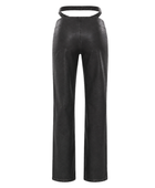 Women’s Faux Leather Cut Out Waist Pants Black with Pintuck Seams | B2B Low MOQ