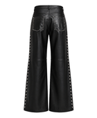 Women’s Leather Wide Leg Pants Black with Studded Side Detail | B2B Low MOQ