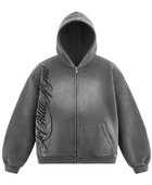 B2B Charcoal Grey Screen Printing Acid Wash Zip Hoodie