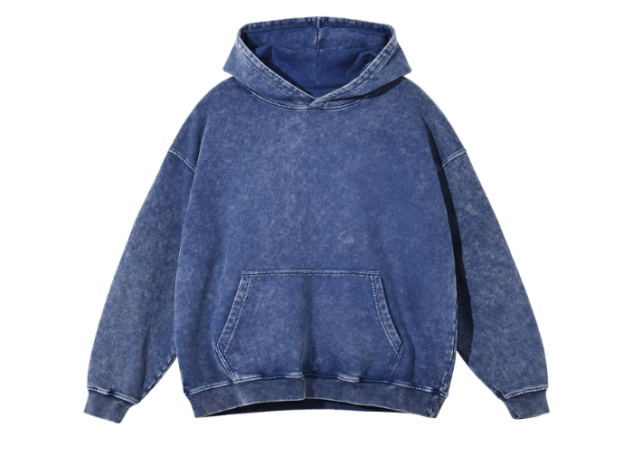Custom Oversized Pullover Hoodie Blue Acid Wash B2B Low MOQ Manufacturer front design preview