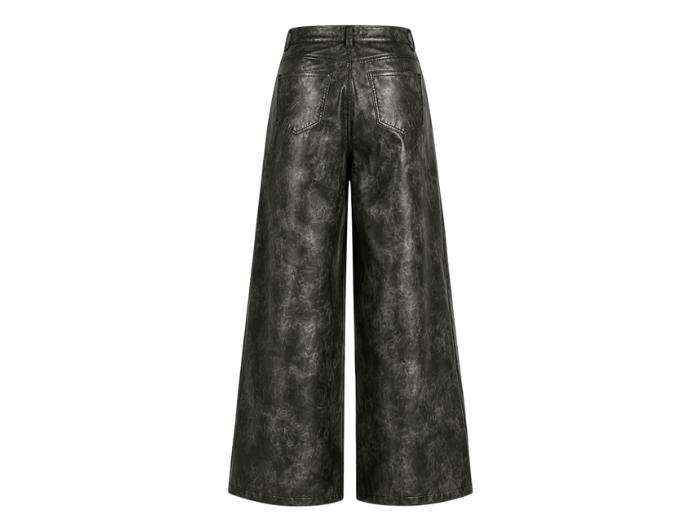 Women’s Faux Leather Wide Leg Pants Black with Washed Finish | B2B Low MOQ