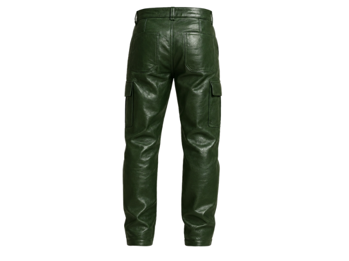 Men’s Lambskin Leather Cargo Pants Green with Distressed Finish | B2B Low MOQ