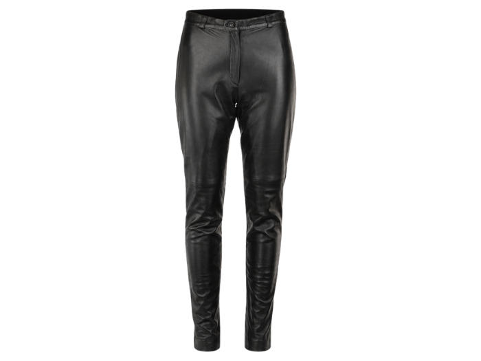 Leather Tapered Pants Black with Front Pleat Detail | B2B Low MOQ