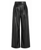 Women’s Faux Leather High Waist Wide Leg Pants Black | B2B Low MOQ