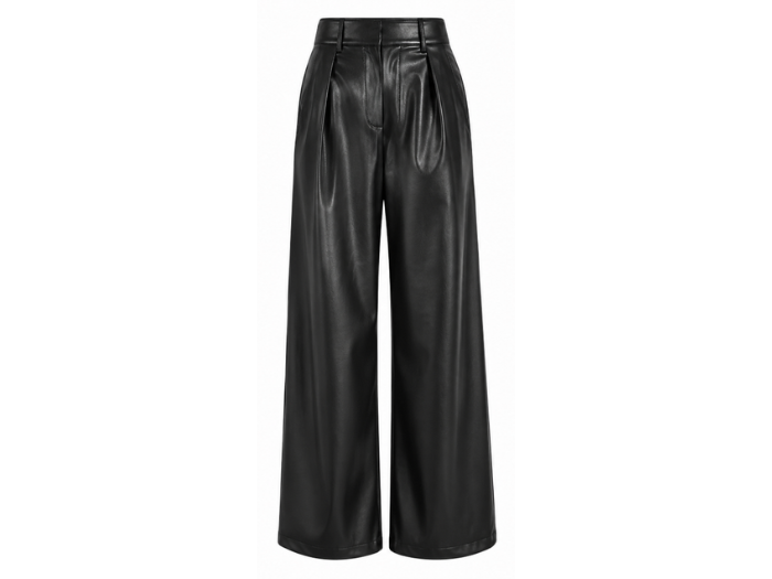 Women’s Faux Leather High Waist Wide Leg Pants Black | B2B Low MOQ front design preview