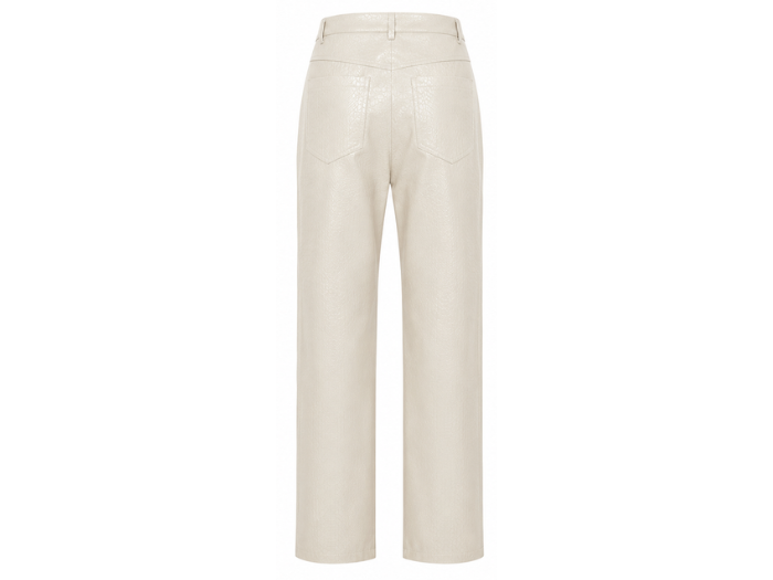 Women’s Faux Leather Straight Leg Pants Ecru with Textured Finish | B2B Low MOQ