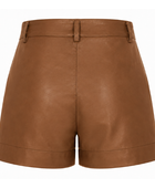 Women’s Faux Leather Tailored Shorts Brown | B2B Low MOQ