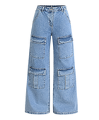 B2B Wide-Leg Cargo Pants Light Blue Denim Acid Wash Low MOQ Manufacturer