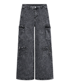 Custom Wide-Leg Cargo Pants Charcoal Grey Acid Wash B2B Low MOQ Manufacturer