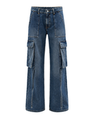 Dark Blue Denim Acid Wash Wide-Leg Cargo Pants B2B