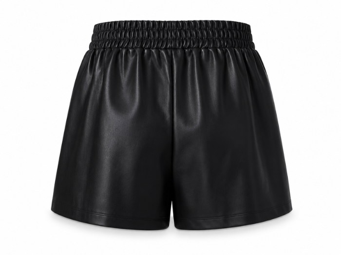 Women’s Faux Leather Elastic Waist Shorts Black | B2B Low MOQ
