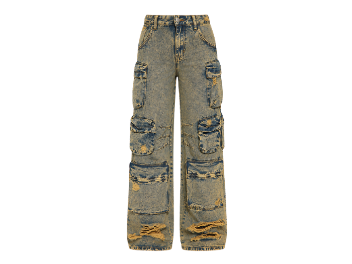 Custom Cargo Pants Tan Blue Acid Wash B2B Low MOQ Manufacturer