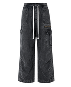 Custom Drawstring Cargo Pants Black Acid Wash B2B Low MOQ Manufacturer