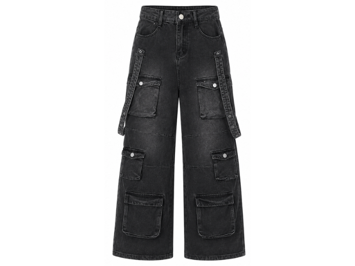 Custom Acid Wash Multi-Pocket Wide-Leg Cargo Pants B2B Low MOQ Manufacturer