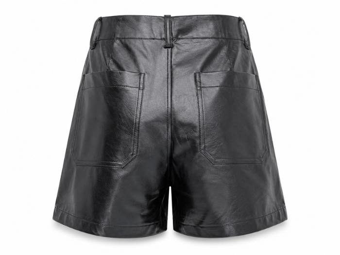 Women’s Faux Leather Patch Pocket Shorts Black | B2B Low MOQ