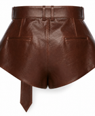 Women’s Leather Flared Shorts Brown with Belted Waist | B2B Low MOQ