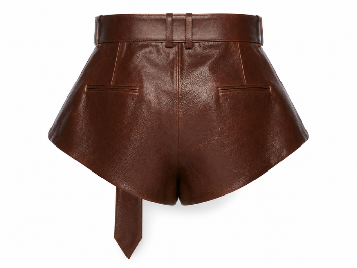 Women’s Leather Flared Shorts Brown with Belted Waist | B2B Low MOQ