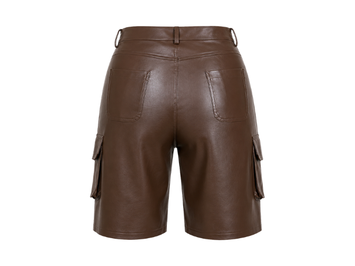 Women’s Faux Leather Cargo Bermuda Shorts Brown | B2B Low MOQ