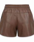 Women’s Leather Drawstring Shorts Brown with Patch Pockets | B2B Low MOQ