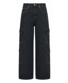Custom Wide-Leg Cargo Pants Black Contrast Stitch B2B
