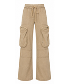 Custom Beige Drawstring Wide-Leg Cargo Pants B2B