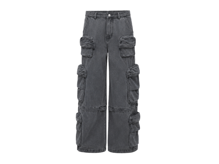 B2B Multi-Pocket Acid Wash Cargo Pants Charcoal Grey Low MOQ Manufacturer front design preview