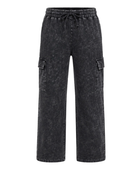 Custom Black Acid Wash Drawstring Cargo Pants Wholesale