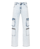 B2B Light Blue Acid Wash Denim Cargo Pants Low MOQ Manufacturer